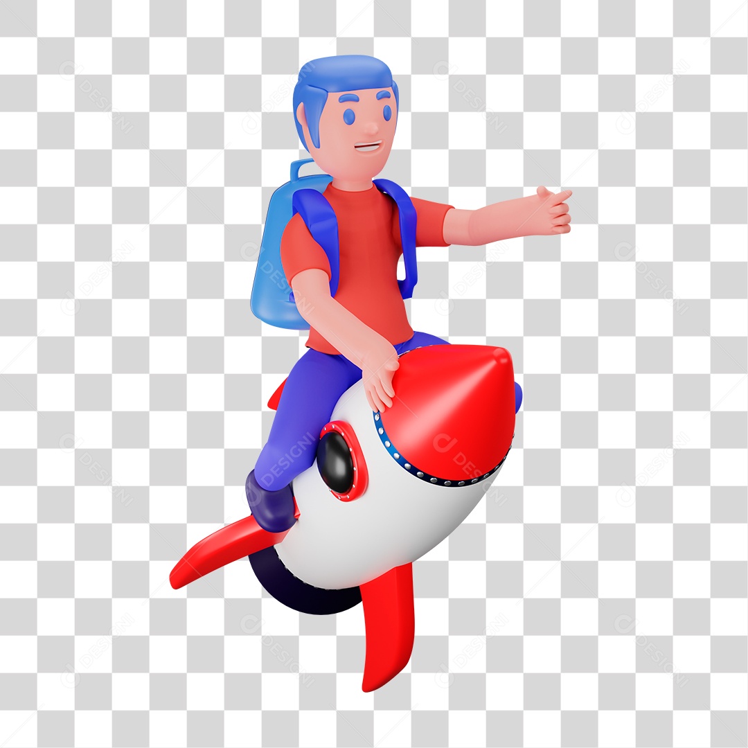 Menino com Mochila Encima do Foguete PNG Transparente