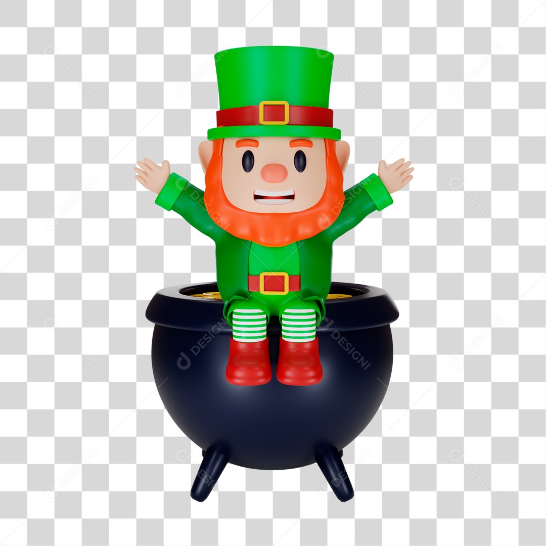 Elemento 3D de Duende no Caldeirão PNG Transparente