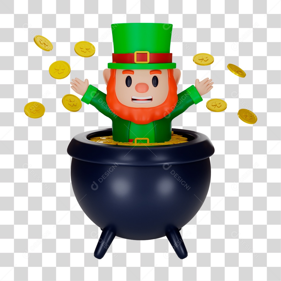 Elemento 3D de Duende no Caldeirão PNG Transparente