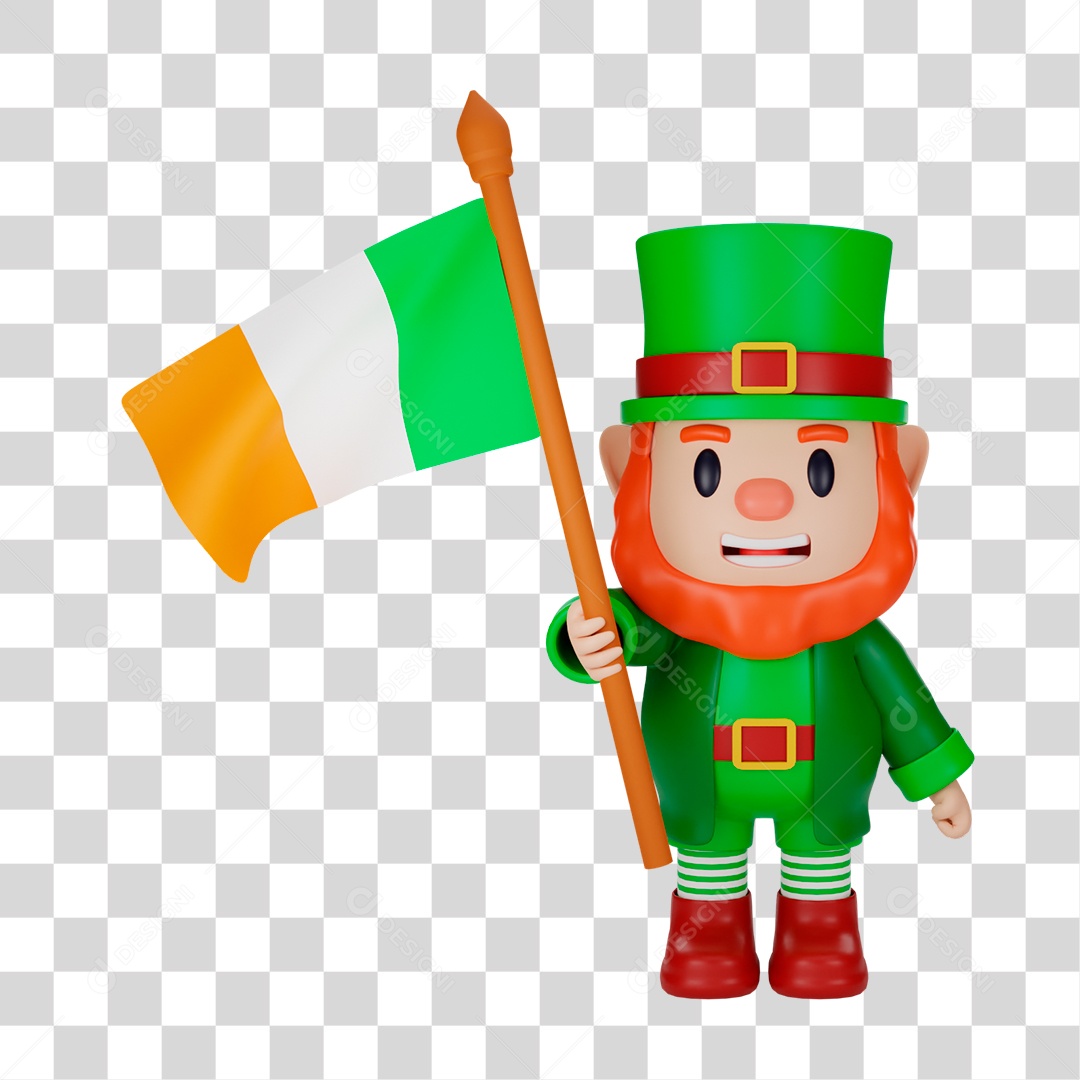 Elemento 3D de Duende com Bandeira PNG Transparente