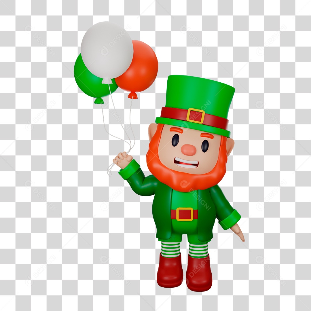 Elemento 3D de Duende com Balões PNG Transparente