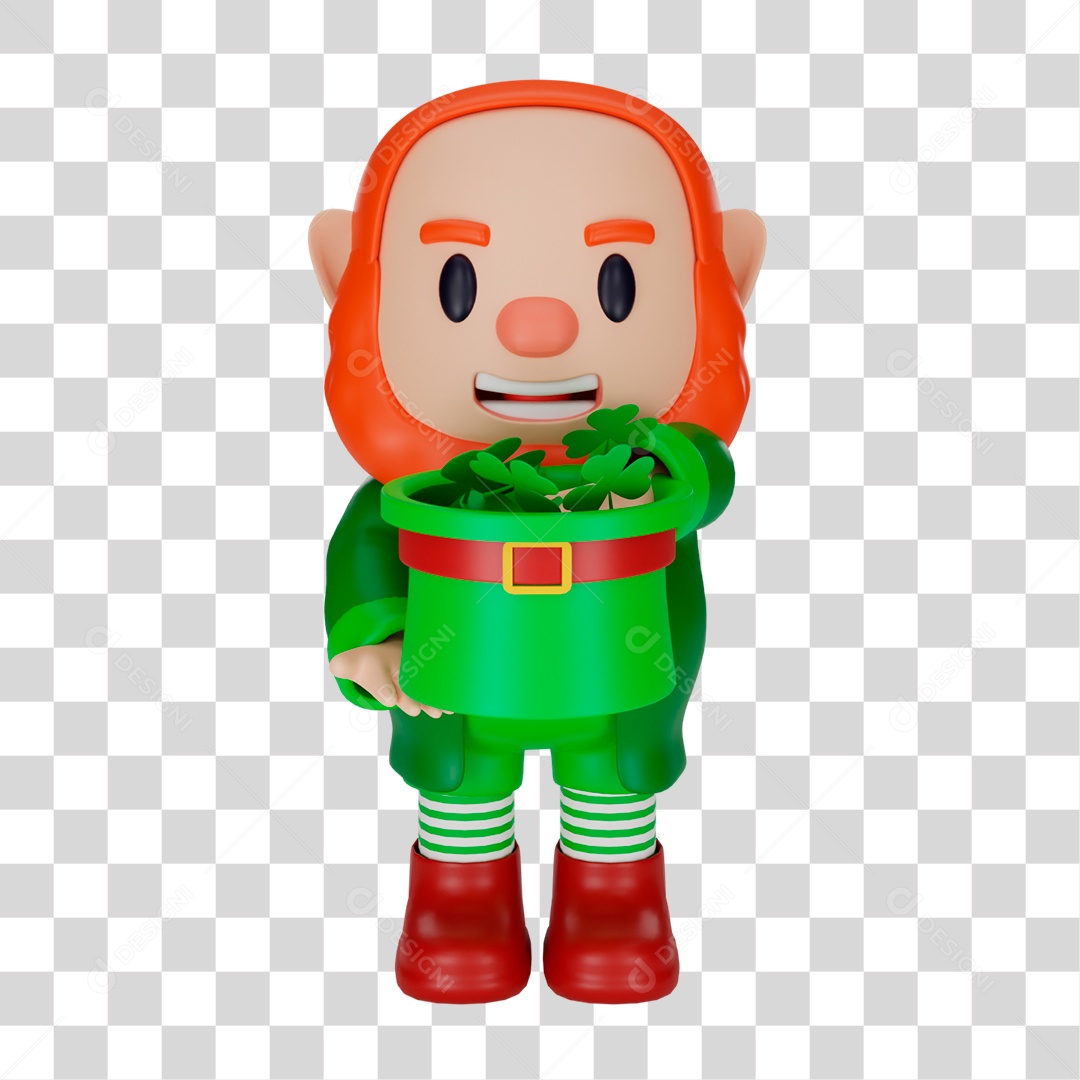 Elemento 3D de Duende com Chapéu na Mão PNG Transparente