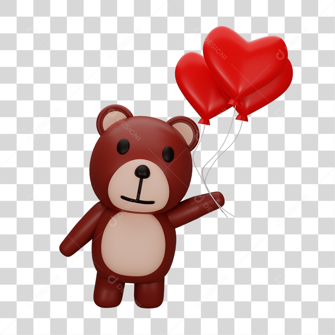 Urso de Pelúcia com Balões PNG Transparente