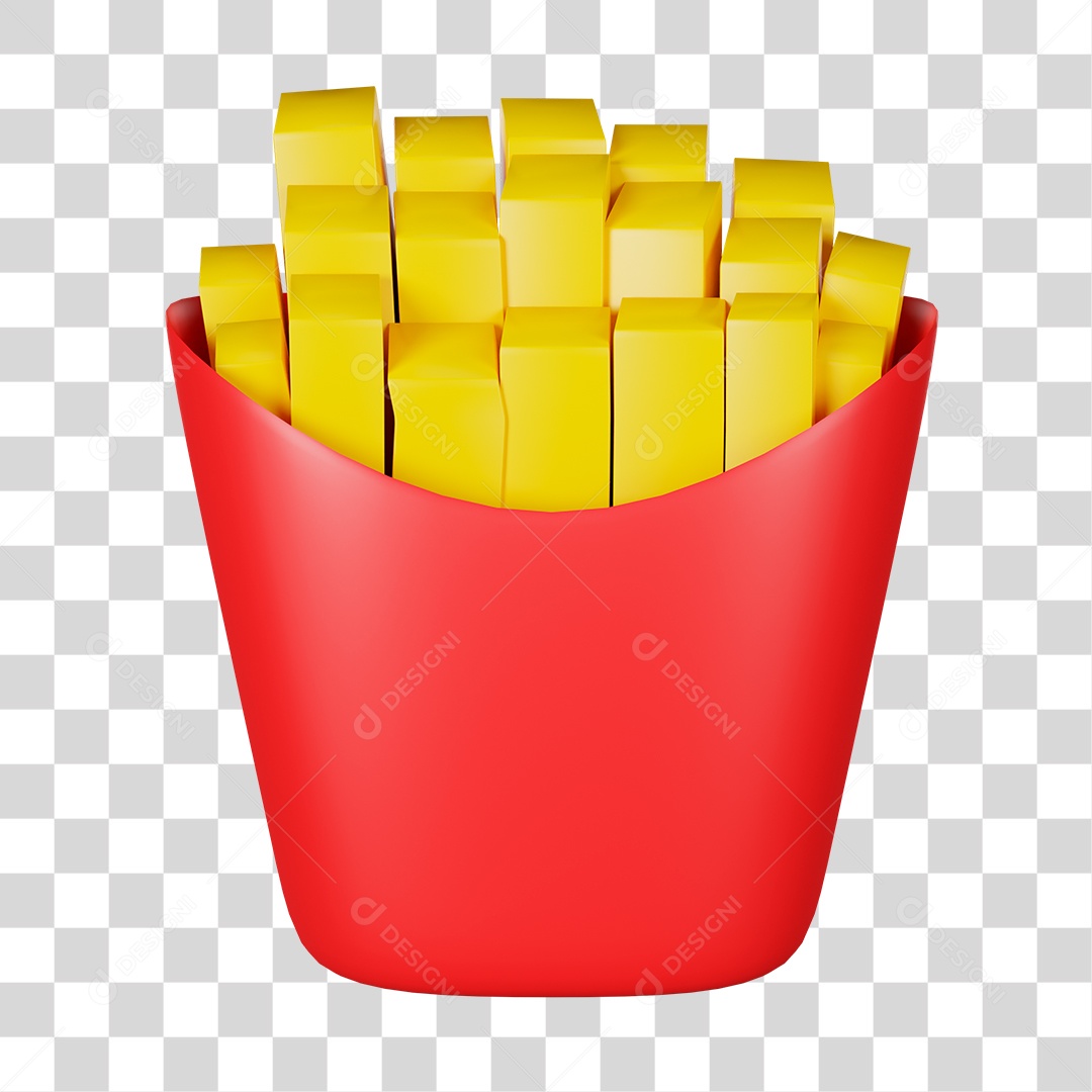 Desenho de Batatas Fritas em Saquinho Vermelho PNG Transparente