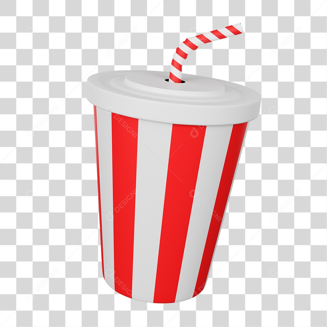 Refrigerante em Copo Vermelho e Branco PNG Transparente