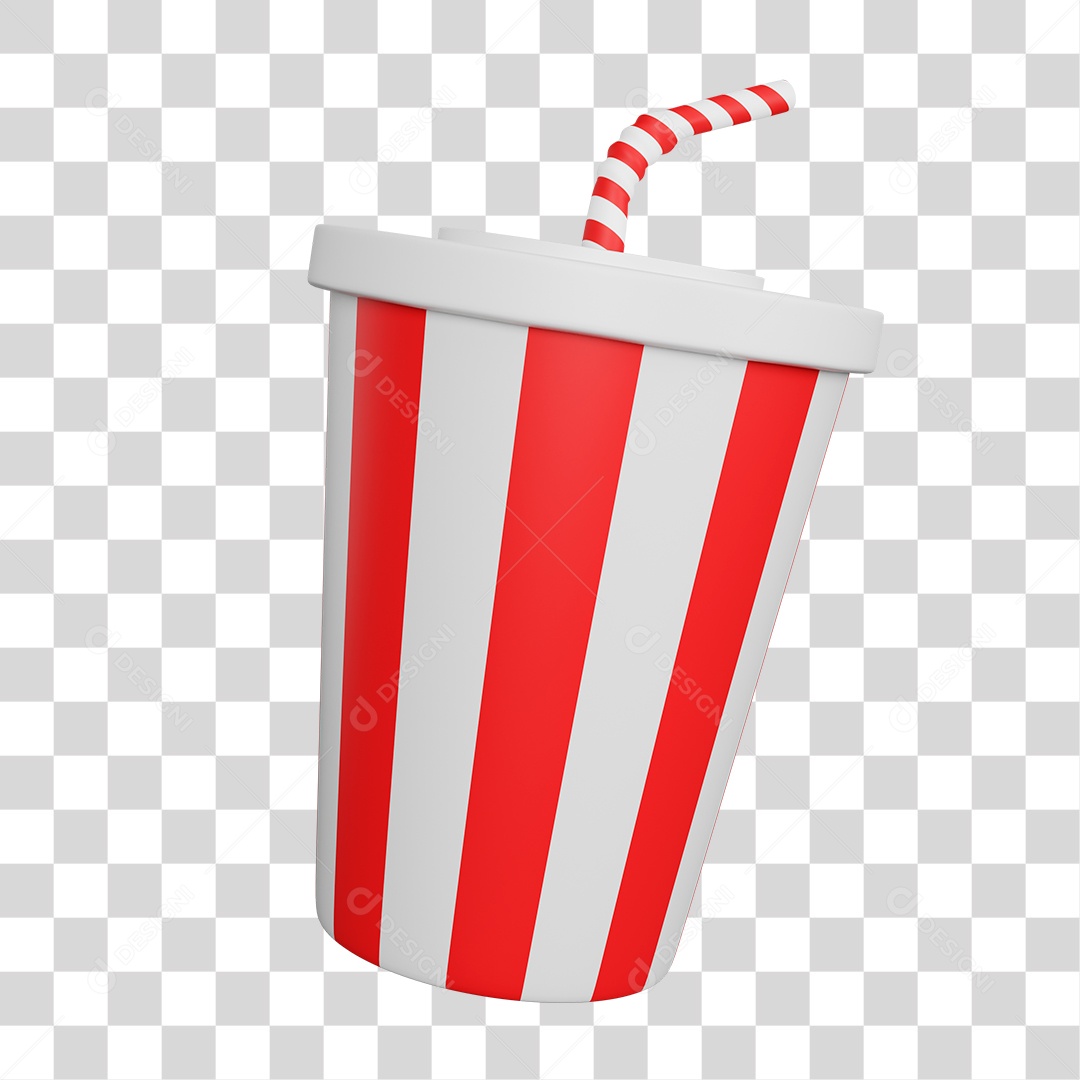 Refrigerante em Copo Vermelho e Branco PNG Transparente