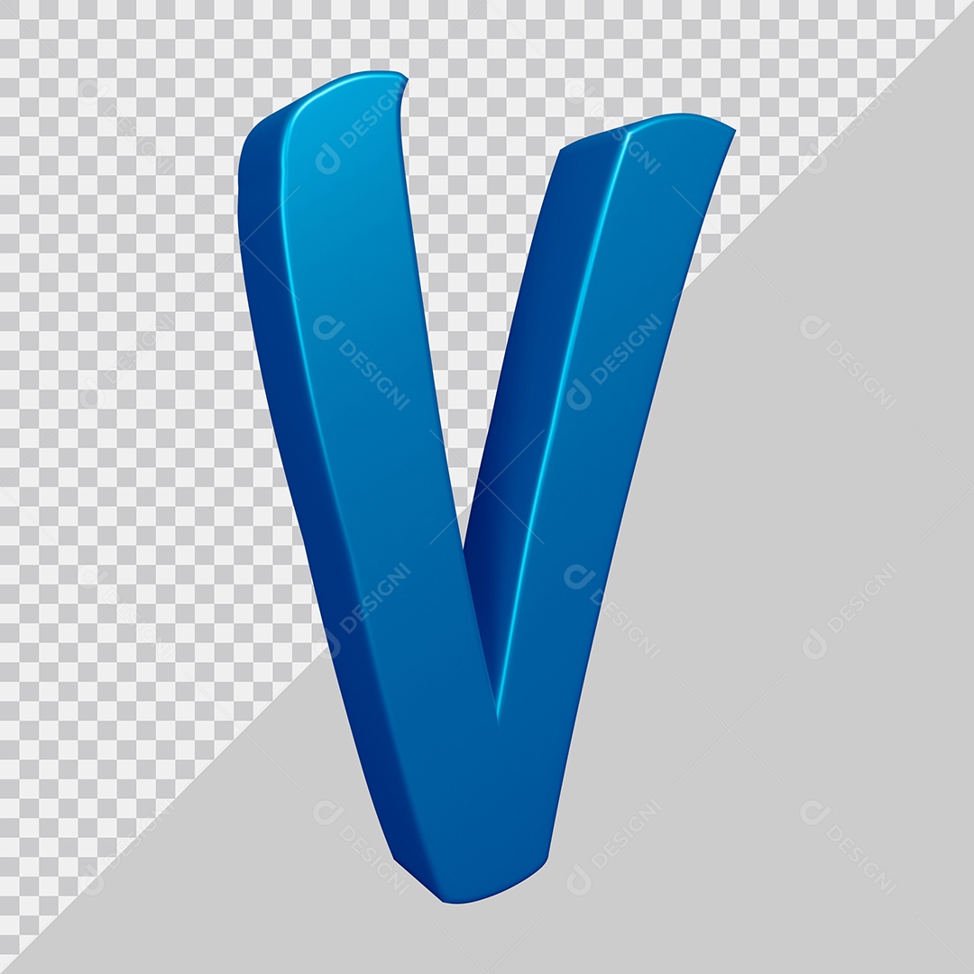 Elemento 3D Para Composição Letra V Azul PSD