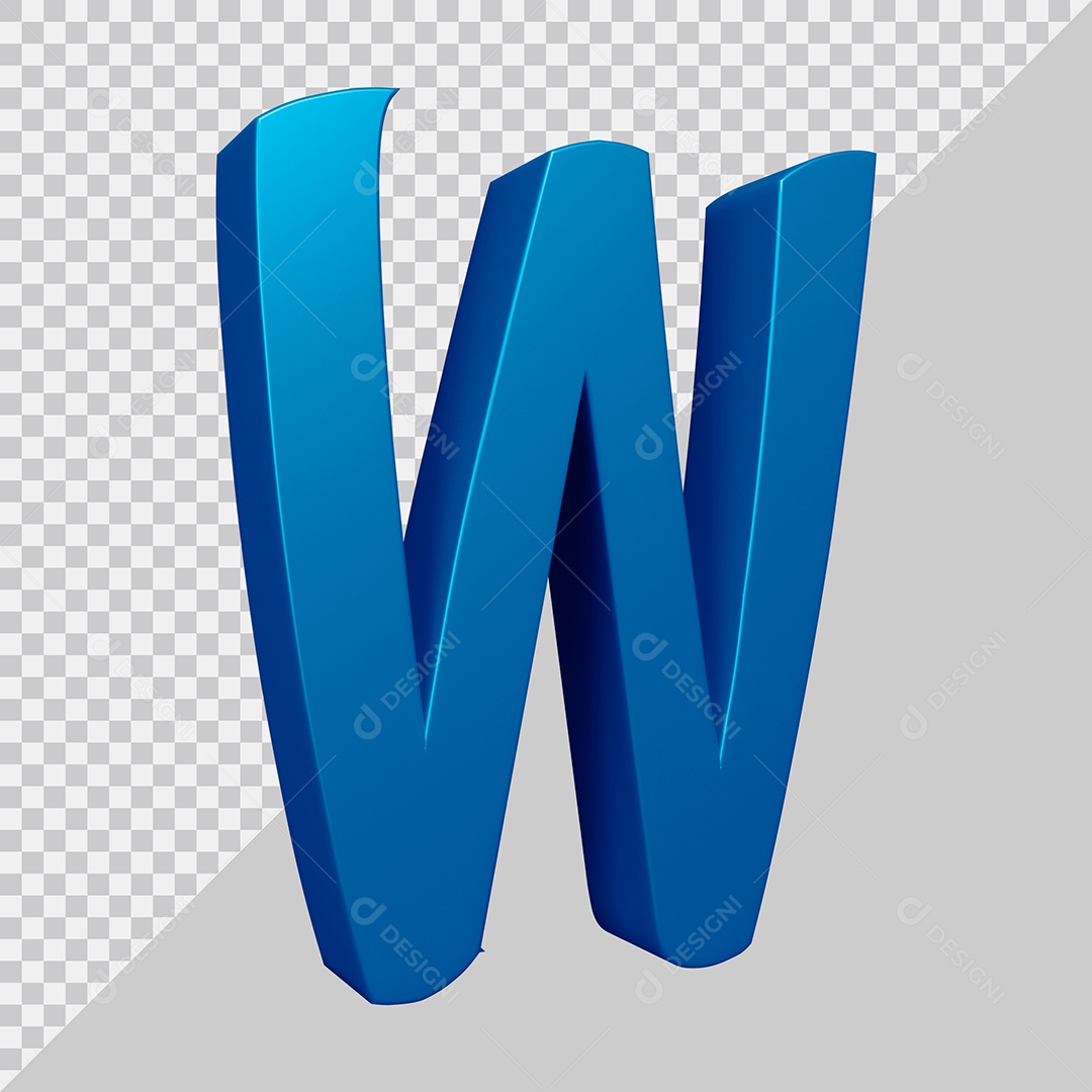 Elemento 3D Para Composição Letra W Azul PSD