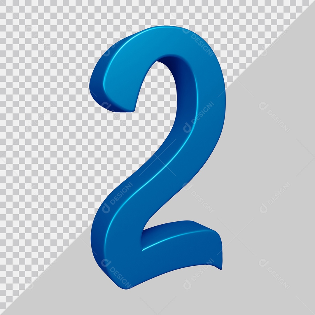 Elemento 3D Para Composição Número 2 Azul PSD