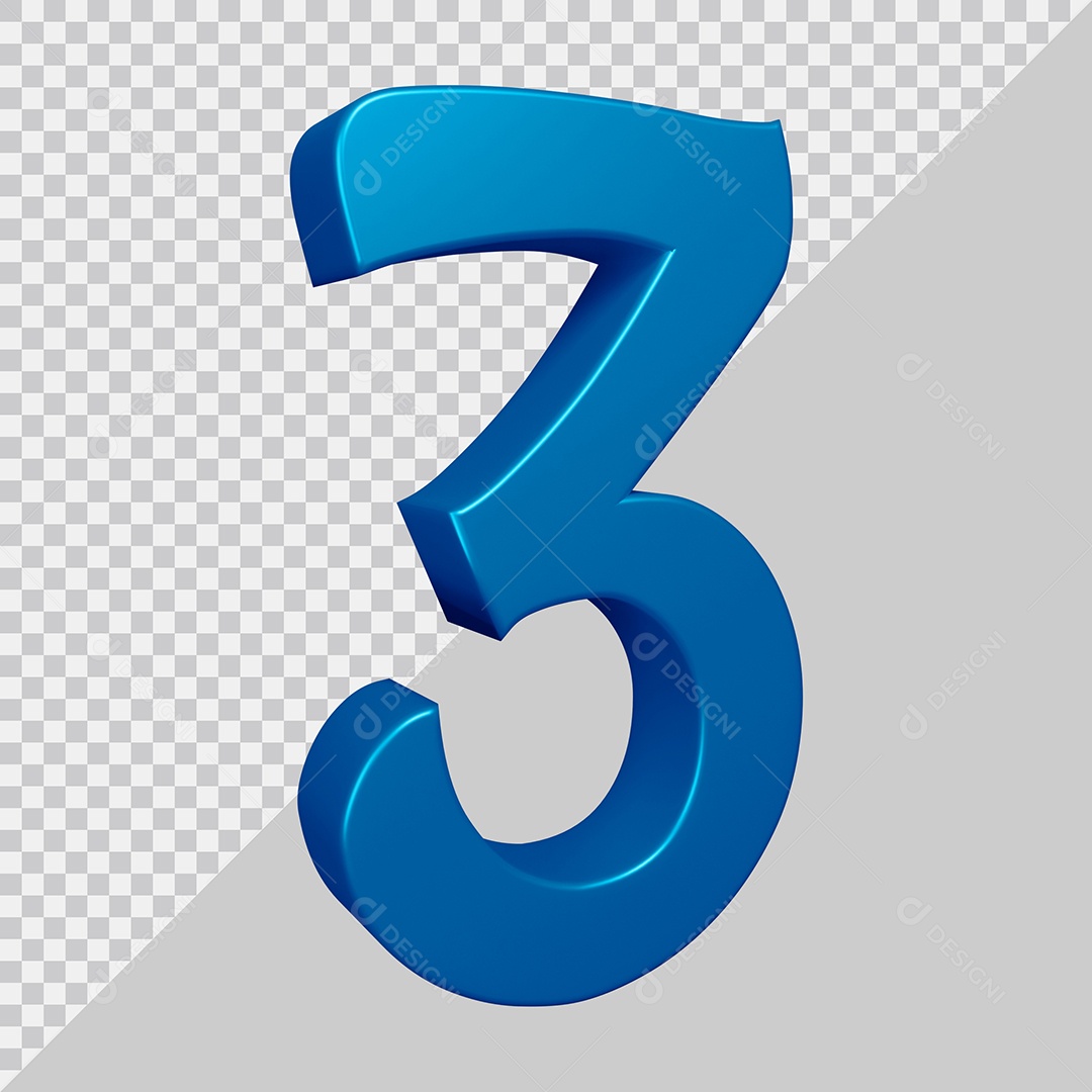 Elemento 3D Para Composição Número 3 Azul PSD
