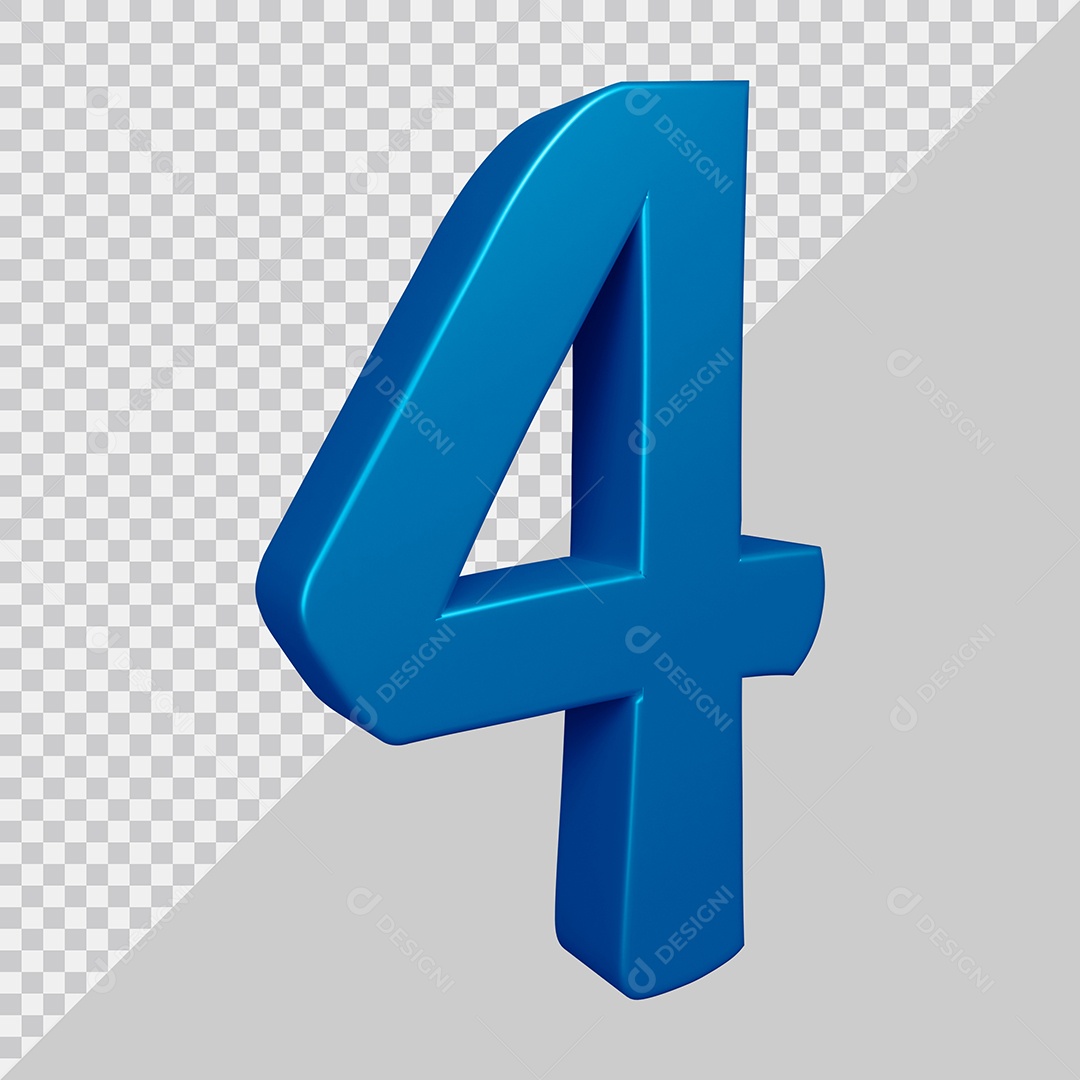 Elemento 3D Para Composição Número 4 Azul PSD