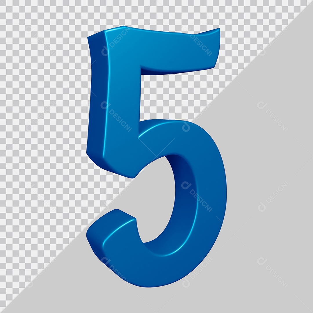 Elemento 3D Para Composição Número 5 Azul PSD