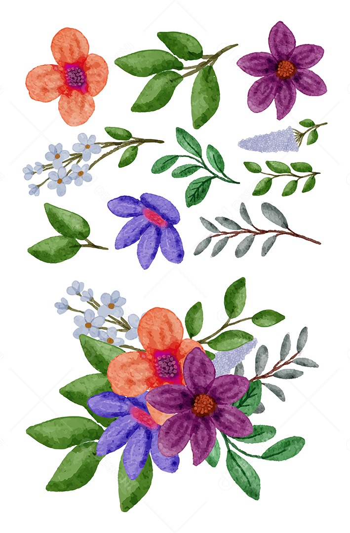 Lindo buquê de flores e deixe para decoração em água