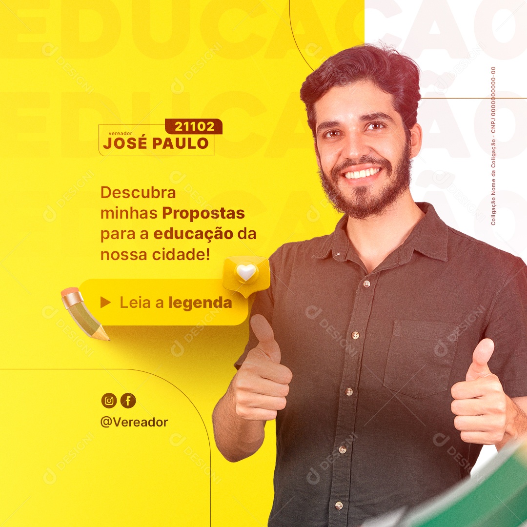 Descubra Minhas Propostas Vereador Política Social Media PSD Editável
