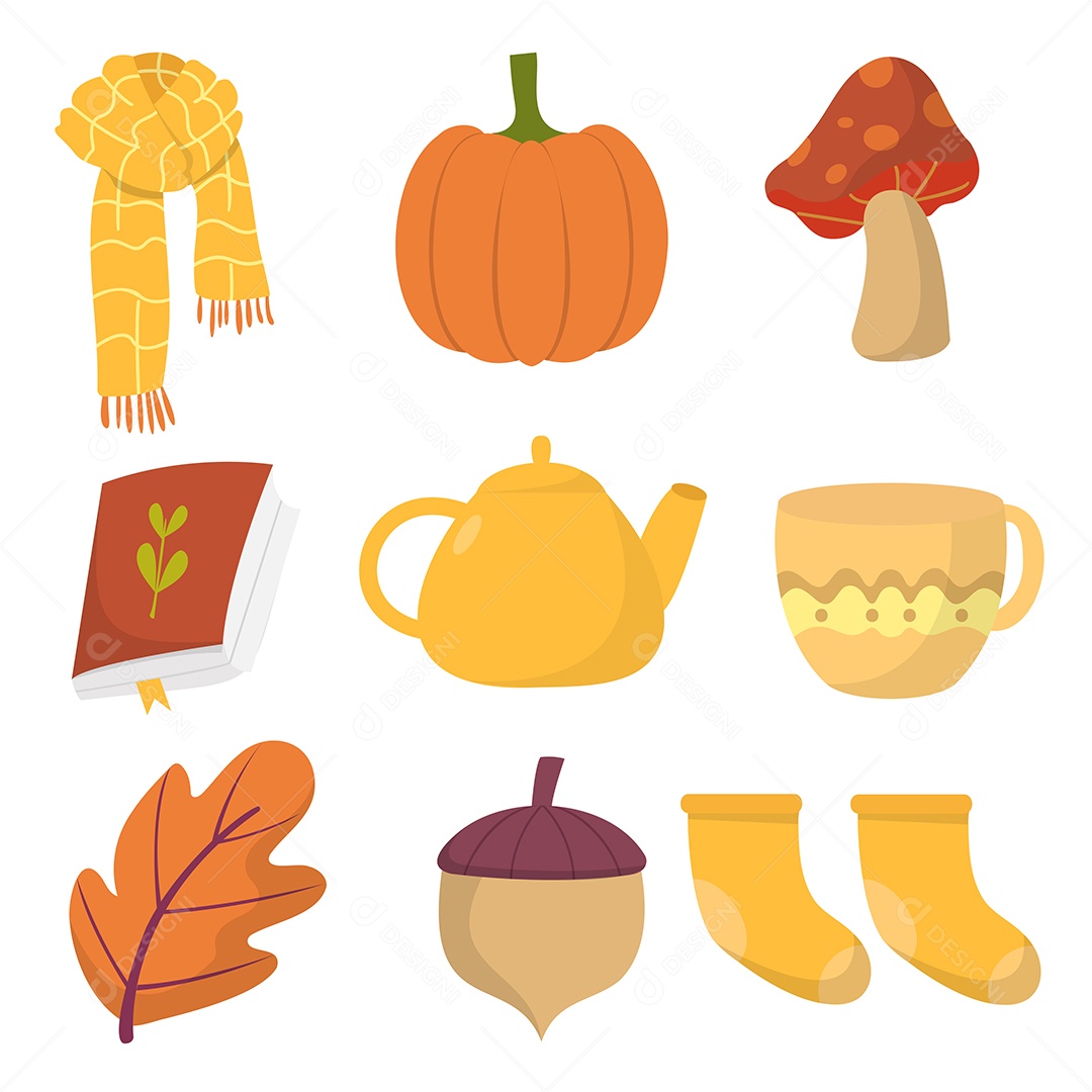 Conjunto de roupas e elemento de objeto para clima de outono