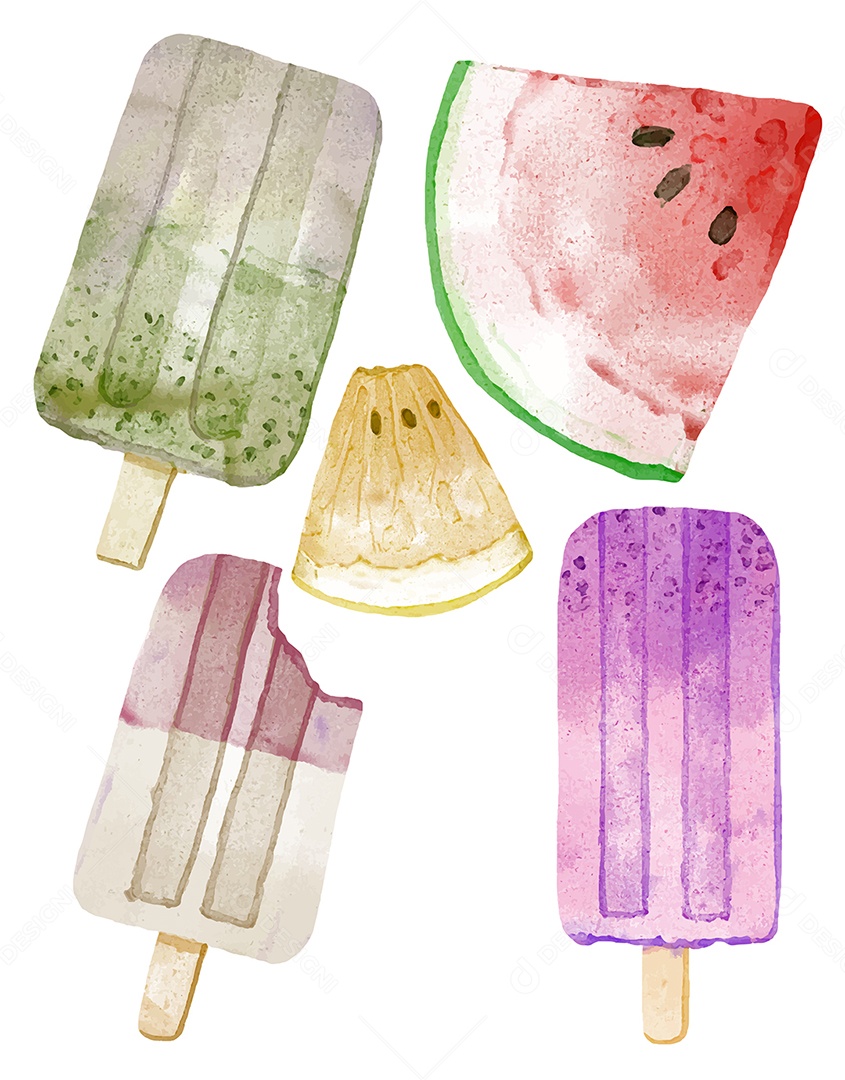 Sobremesa de verão doce picolés e aquarela isolada de sorvete