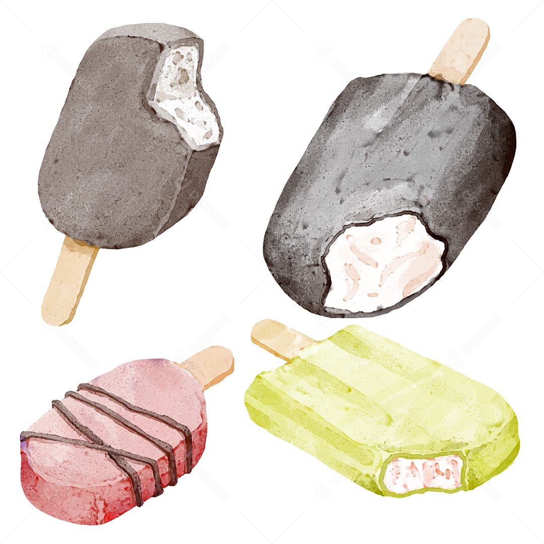 Sobremesa de verão doce picolés e aquarela isolada de sorvete