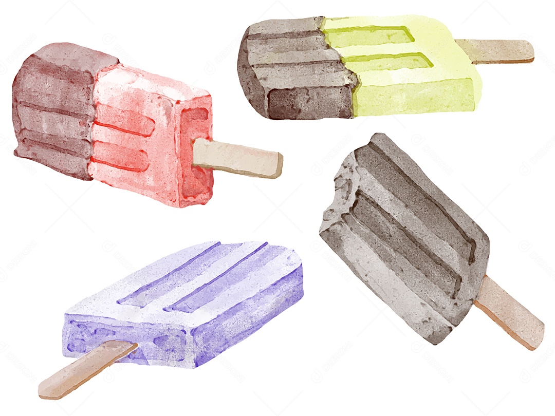 Sobremesa de verão doce picolés e aquarela isolada de sorvete