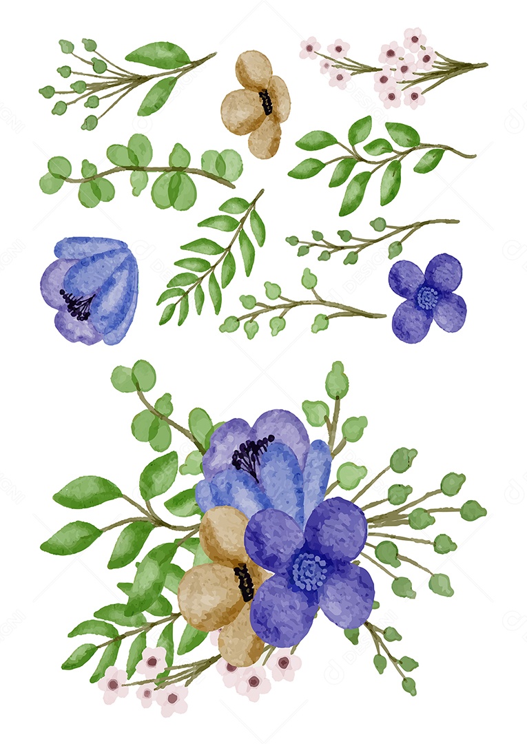 Lindo buquê de flores e deixe para decoração em água