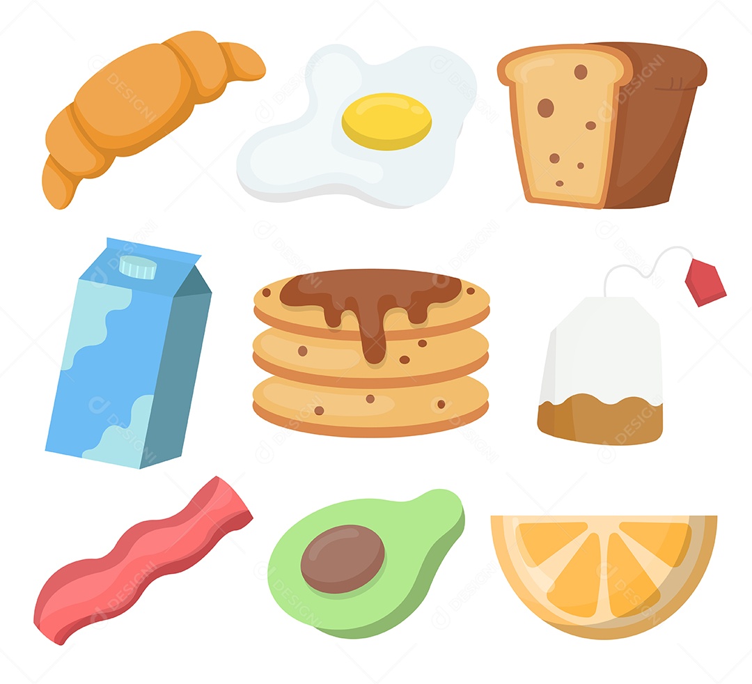 Conjunto de pães e padaria em estilo cartoon