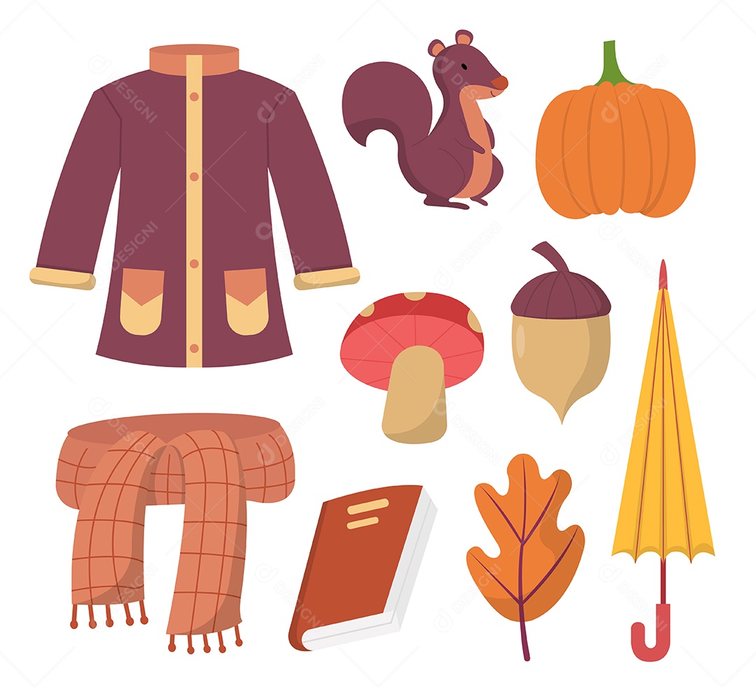 Conjunto de roupas e elemento de objeto para clima de outono