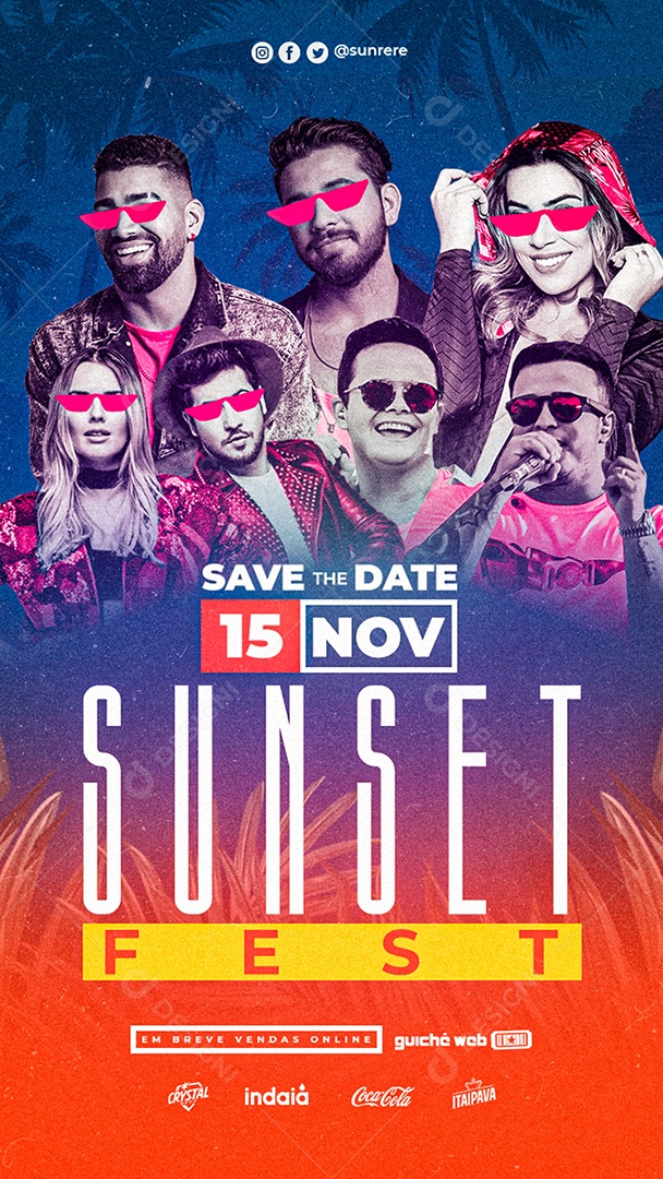 Story Save The Date Sunset Fest Sertanejo Flyer Social Media PSD Editável
