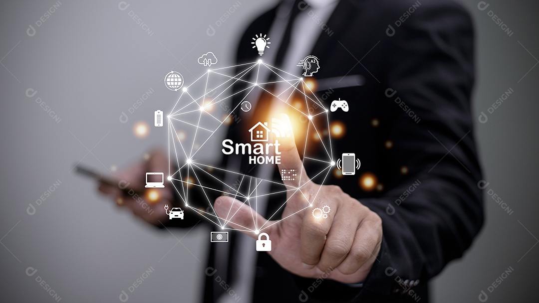 Conceito de automação residencial inteligente na tela virtual.