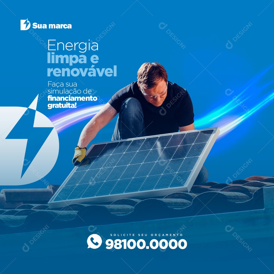 Energia Solar Limpa Renovável e Sustentável Social Media PSD Editável