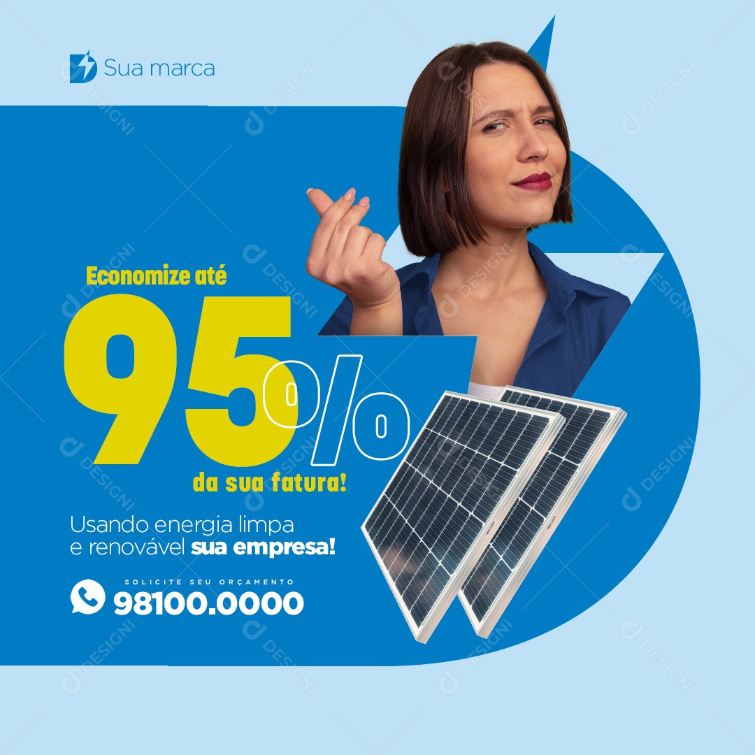 Energia Solar Economia de 95% na sua Conta Social Media PSD Editável
