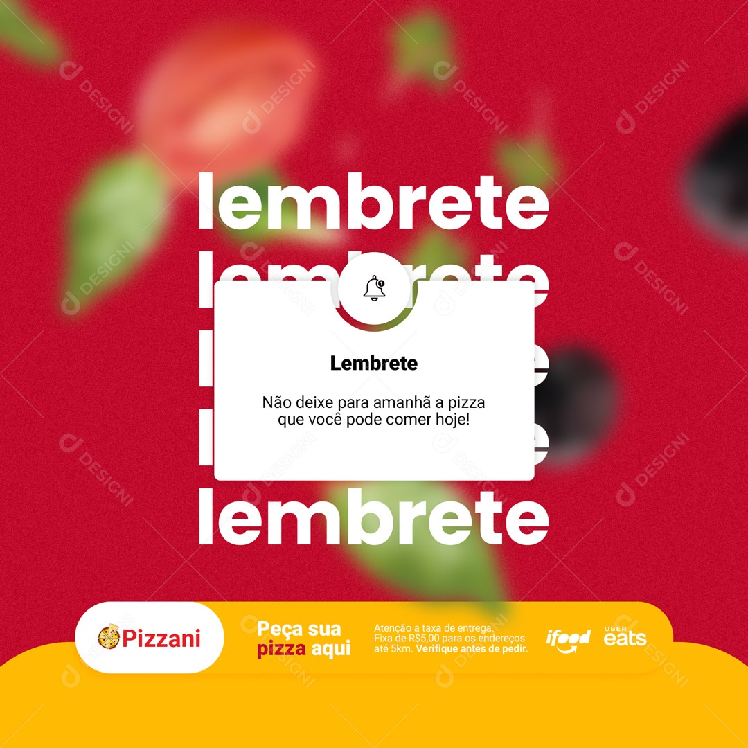 Lembrete Pizzaria Pizza Social Media PSD Editável