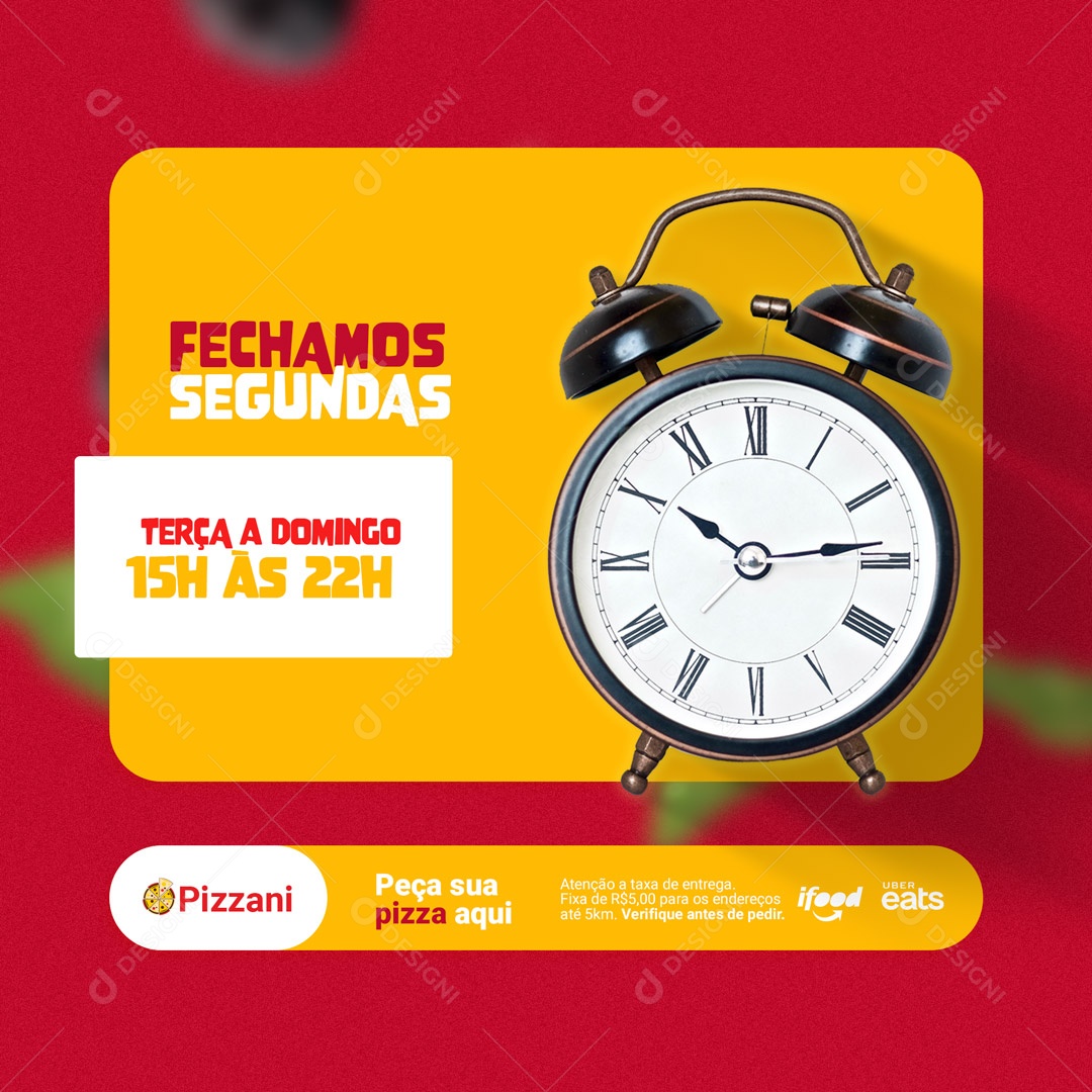 Social Media Pizzaria Pizza Horário de Funcionamento PSD Editável