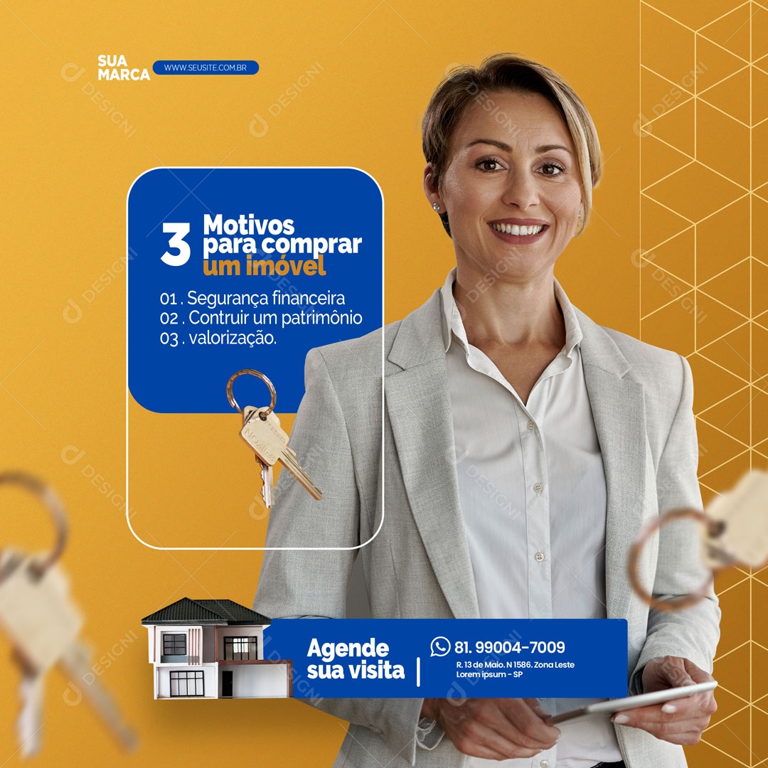 Social Media Imobiliária 3 Motivos para Comprar um Imóvel PSD Editável