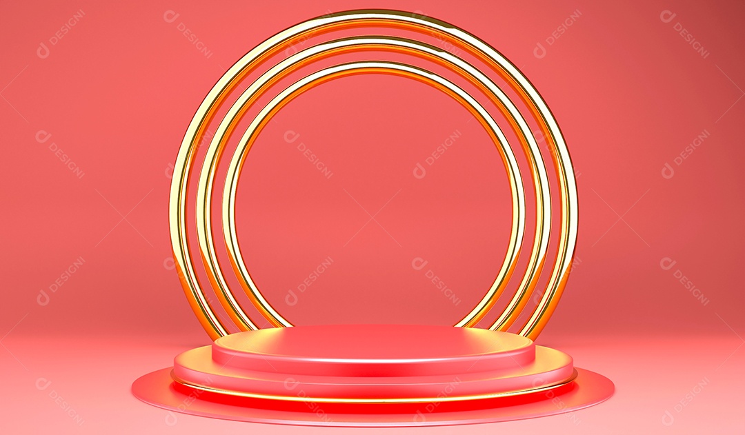 Conceito de pódio de Natal de renderização 3D para exibição de produtos e espaço de cópia em fundo vermelho