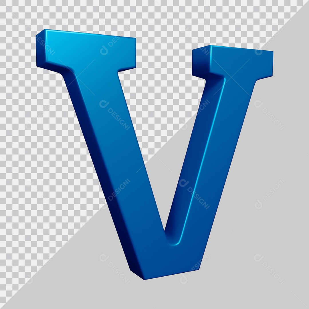 Elemento 3D Para Composição Letra V Azul PSD