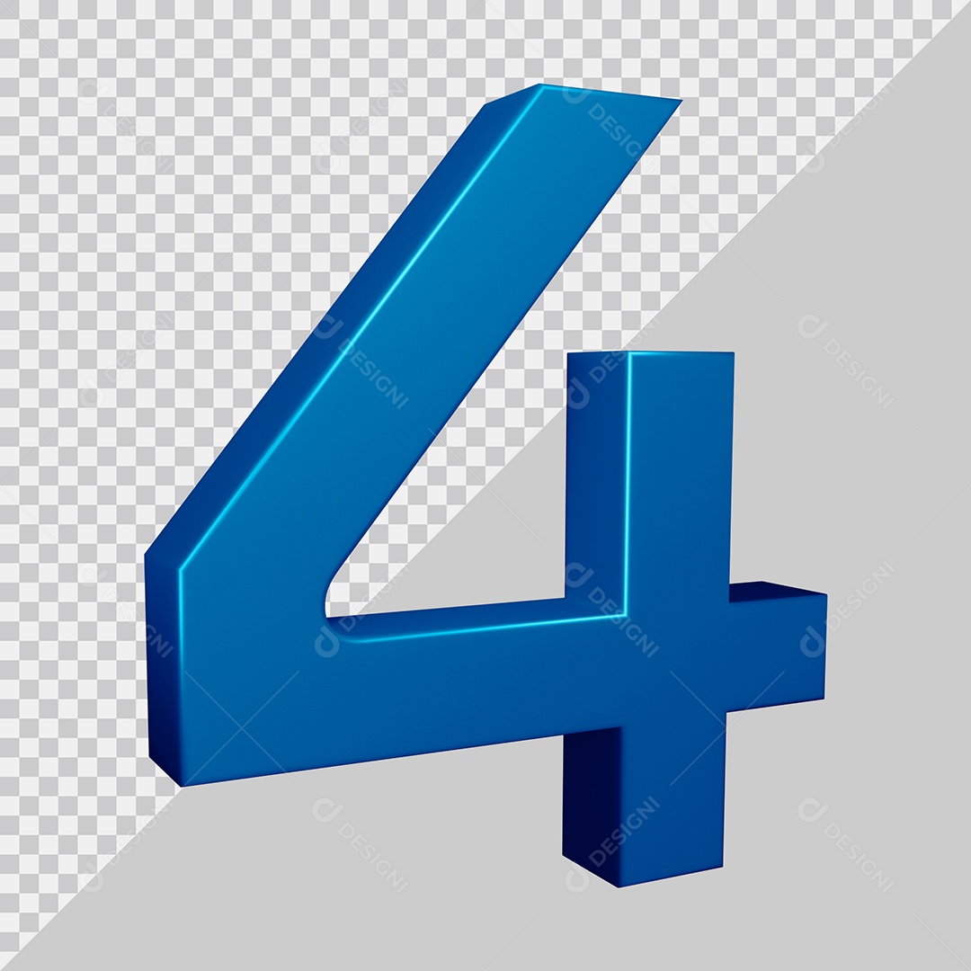Elemento 3D Para Composição Número 4 Azul PSD