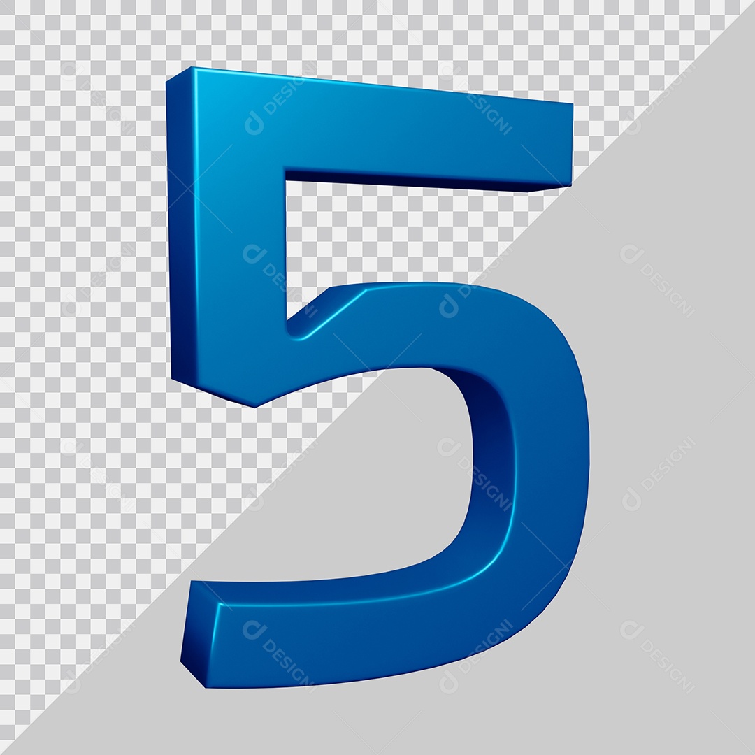 Elemento 3D Para Composição Número 5 Azul PSD