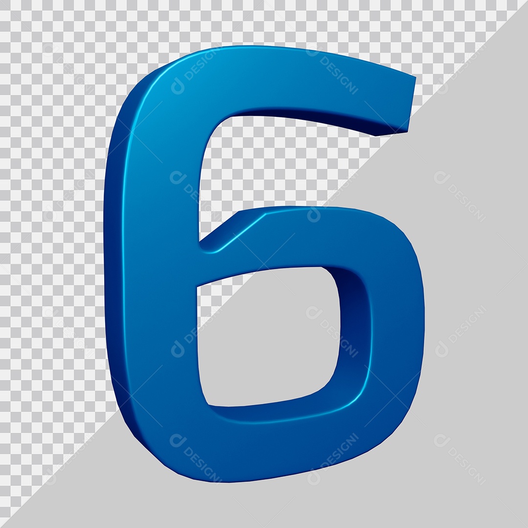 Elemento 3D Para Composição Número 6 Azul PSD