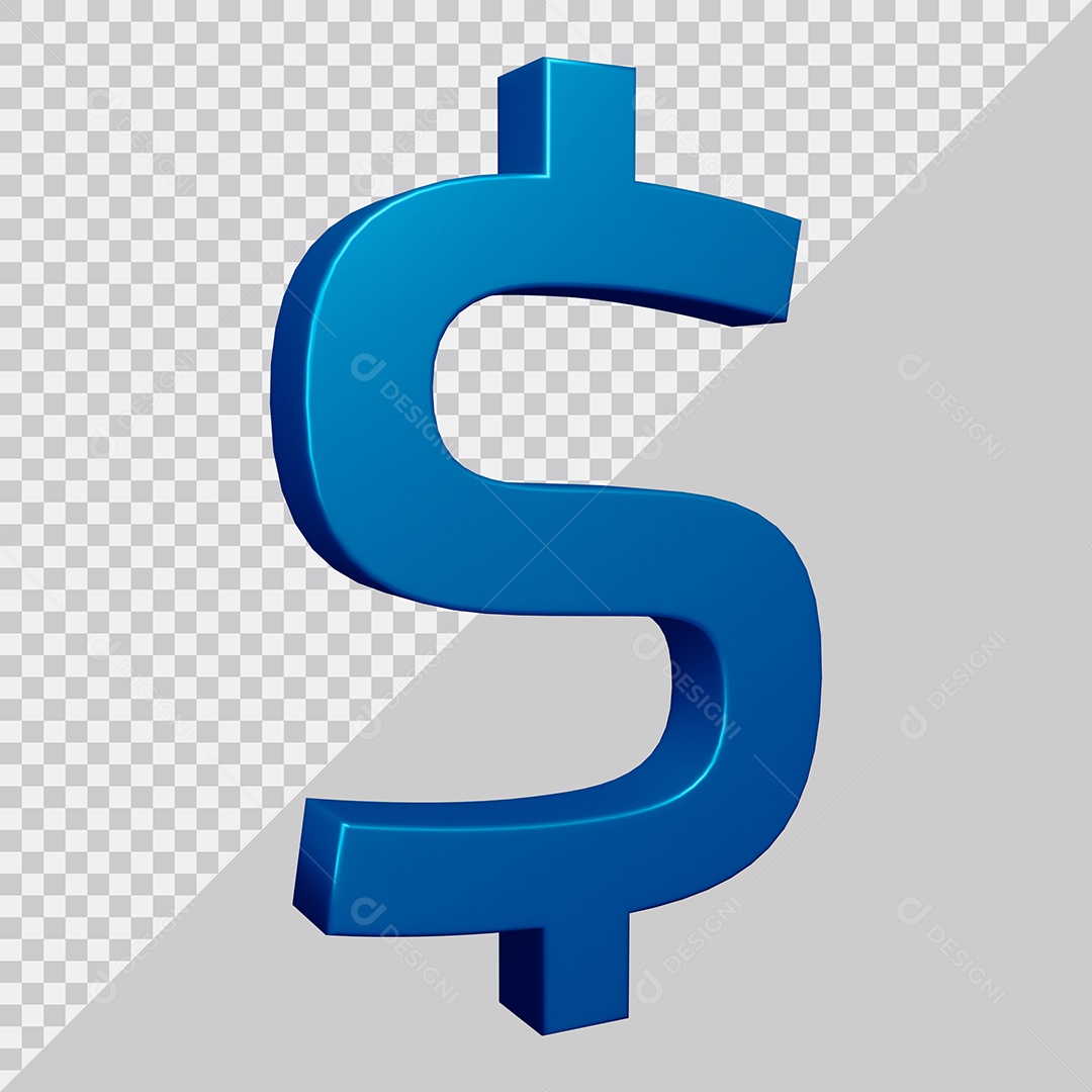 Elemento 3D Para Composição Símbolo do dólar $ Azul PSD