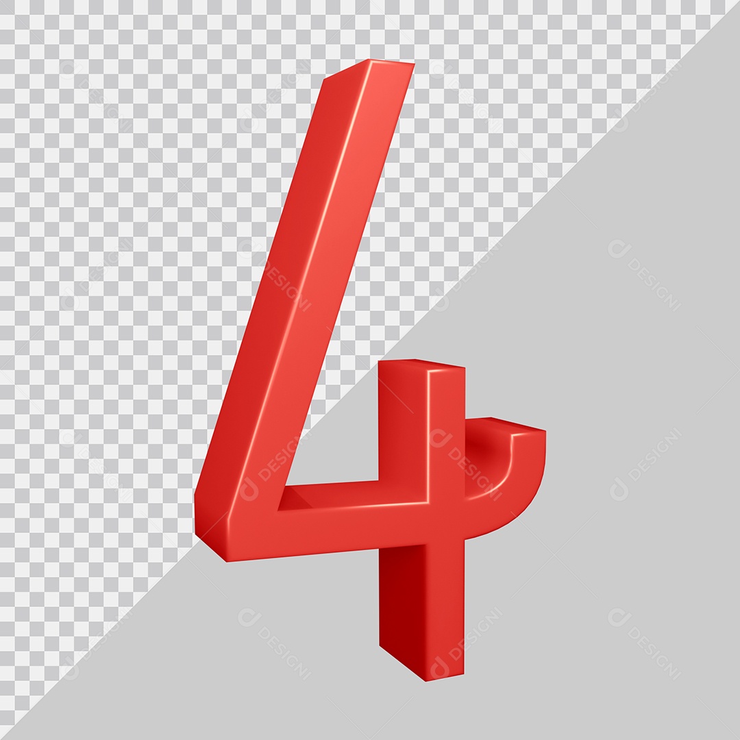 Elemento 3D Para Composição Número 4 Vermelha PSD