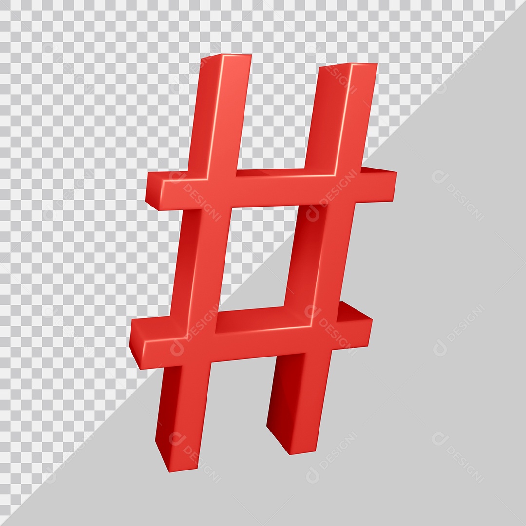 Elemento 3D Para Composição Símbolo de Hashtag Vermelha PSD