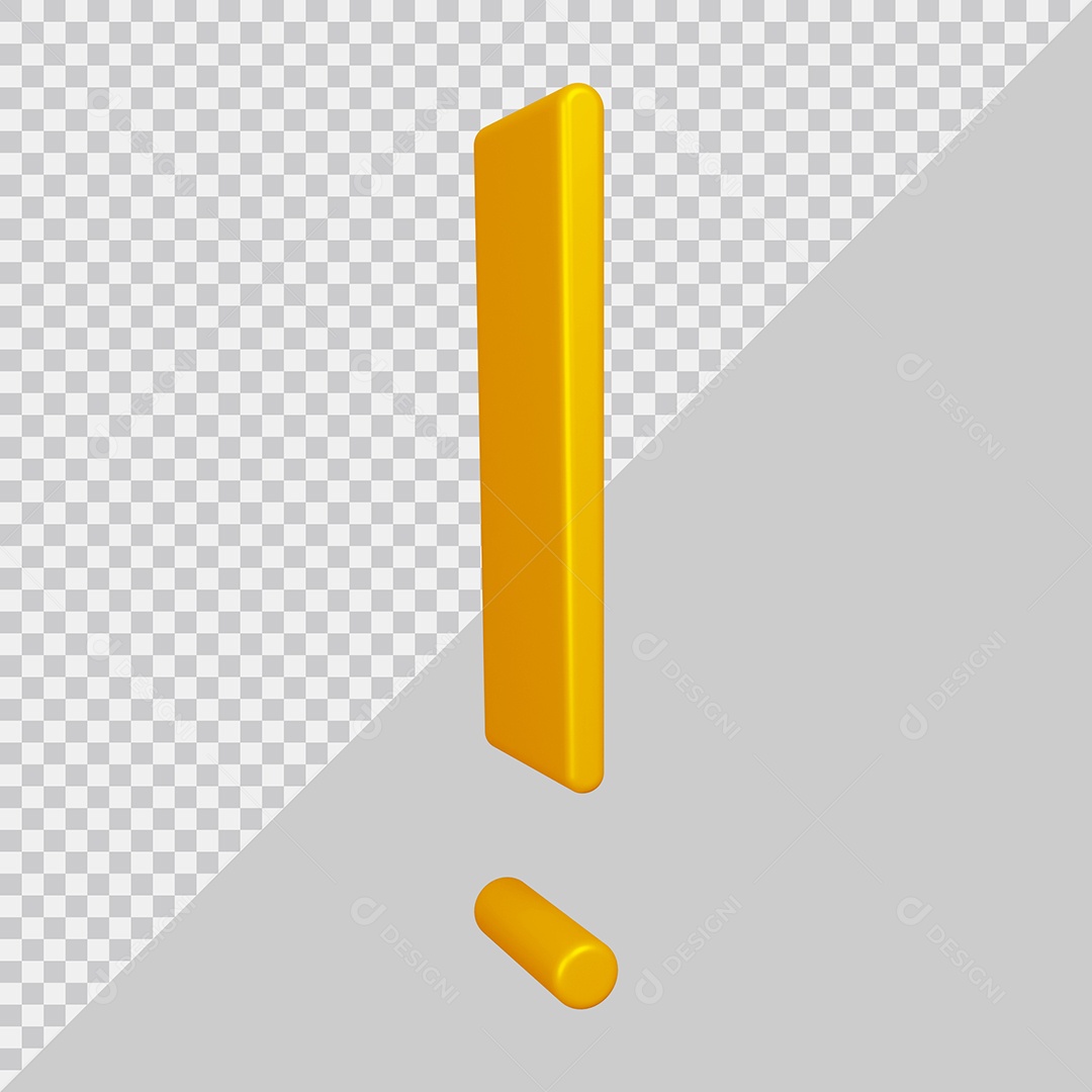 Elemento 3D Para Composição Símbolo de Ponto de Exclamação Dourado PSD
