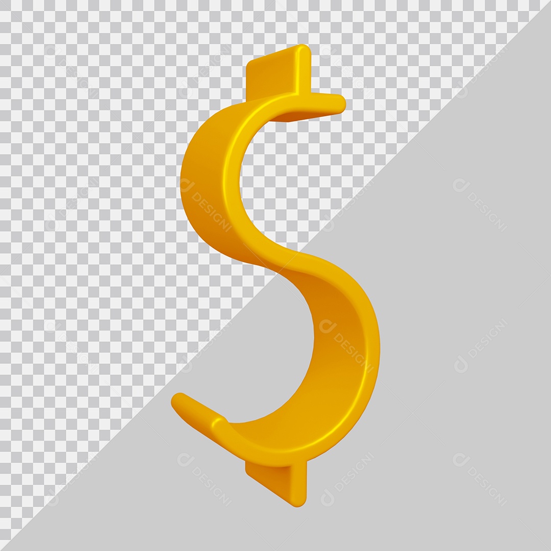Elemento 3D Para Composição Símbolo do dólar $ Dourado PSD