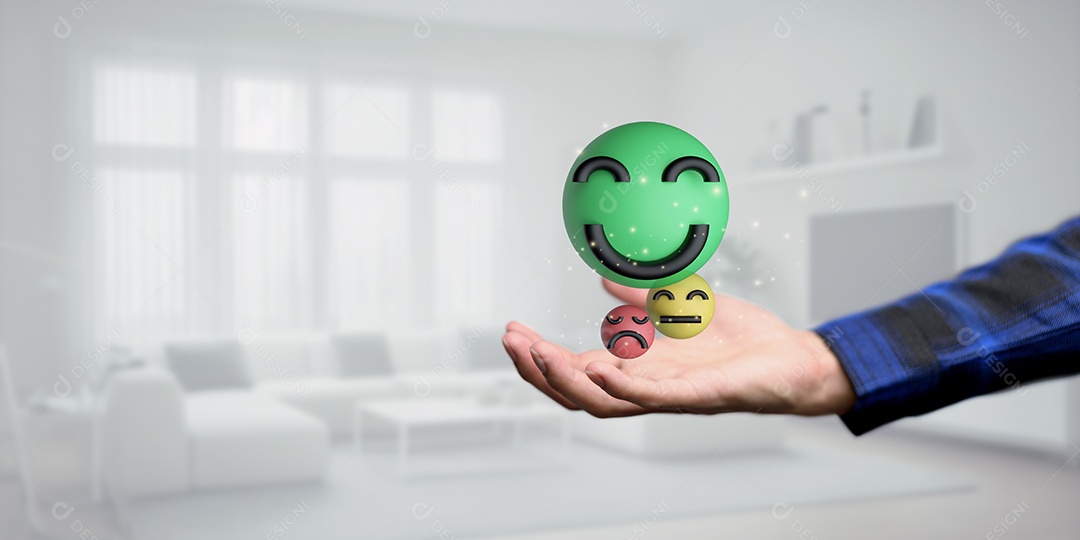 Sorriso feliz, boa classificação de feedback, pense positivo, avaliação do cliente