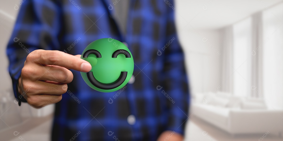Sorriso feliz, boa classificação de feedback, pense positivo, avaliação do cliente