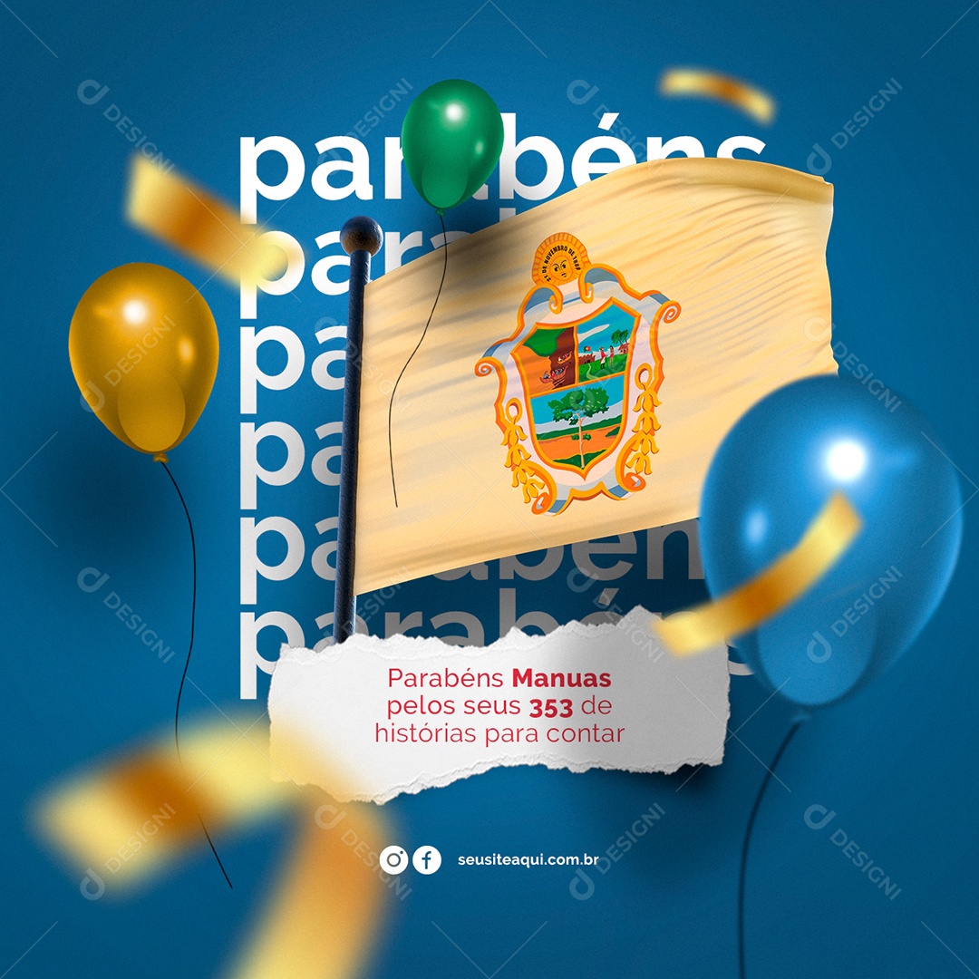 Social Media Parabéns Cidade de Manaus Pelos seus 353 Anos PSD Editável