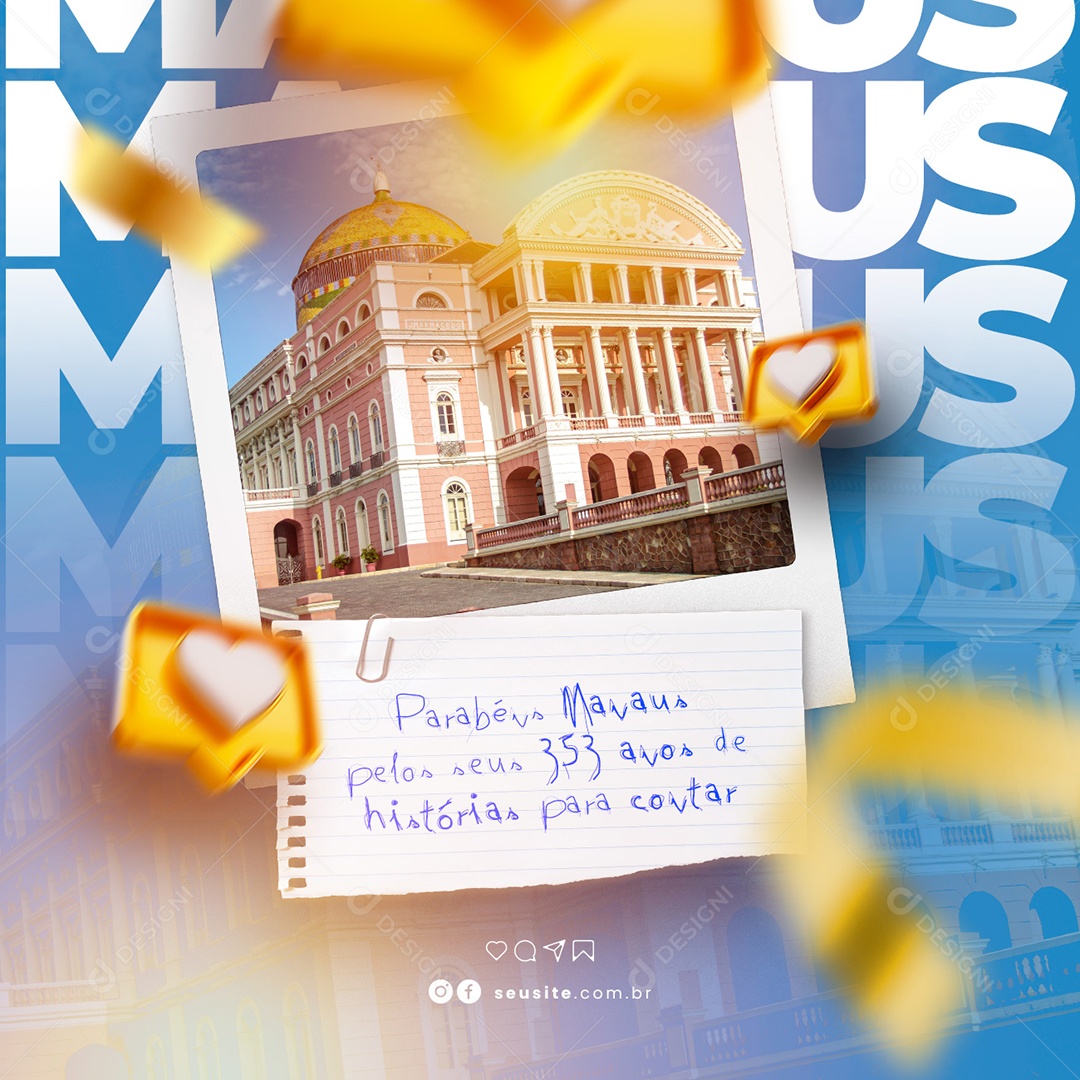 Social Media Parabéns Cidade de Manaus 353 Anos PSD Editável