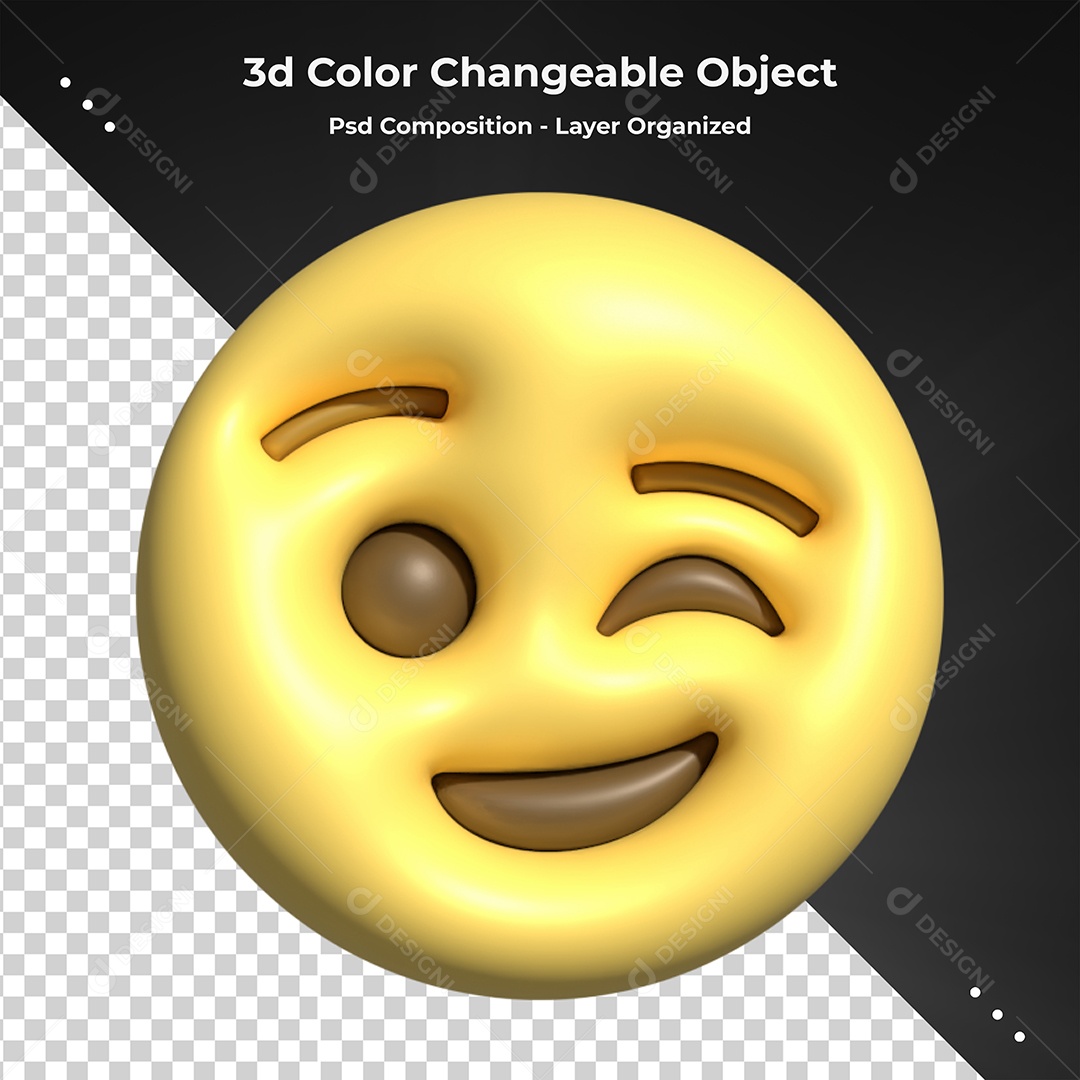 Emoji Feliz Piscando Elemento 3D Para Composição PSD