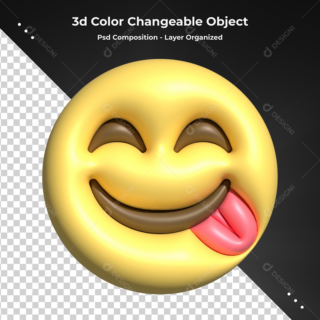Emoji Feliz com Língua pra Fora Elemento 3D Para Composição PSD
