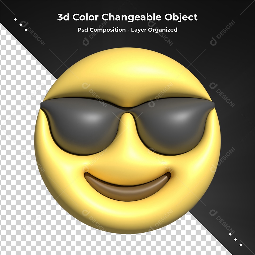 Emoji com Óculos de Sol Elemento 3D Para Composição PSD