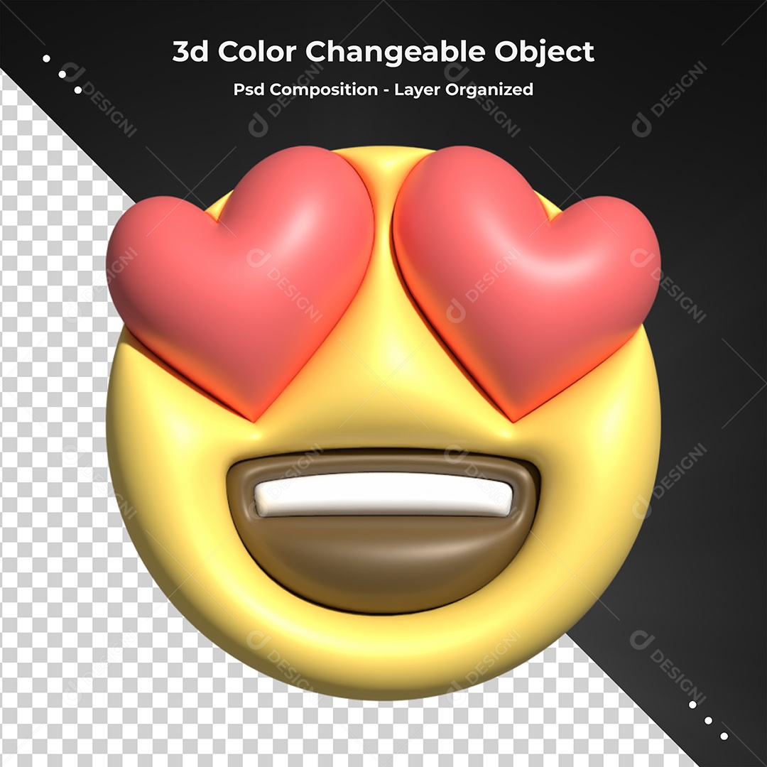Emoji Com Olhos de Coração Elemento 3D Para Composição PSD